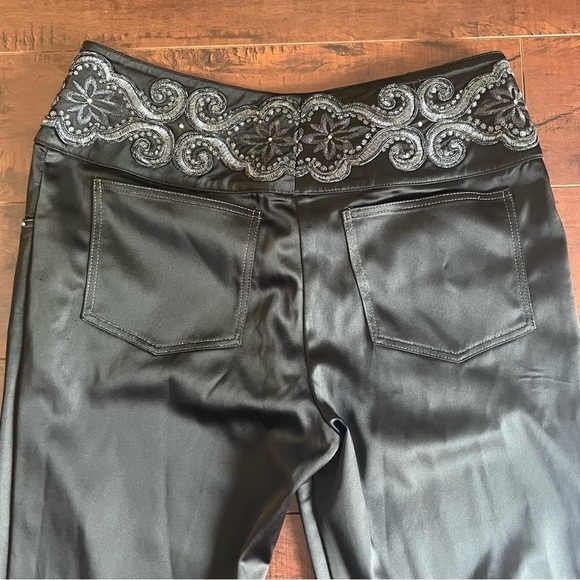 ST. JOHN Evening By Marie Gray Embellished Waist Satin Black Pants - Picture 6 of 13